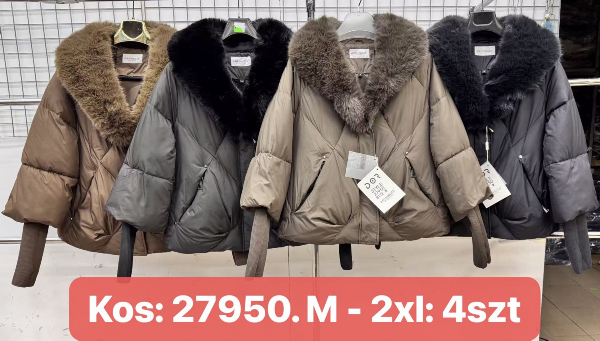 Kurtki damskie zimowe Roz M-2XL, 1 kolor Paczka 4 szt