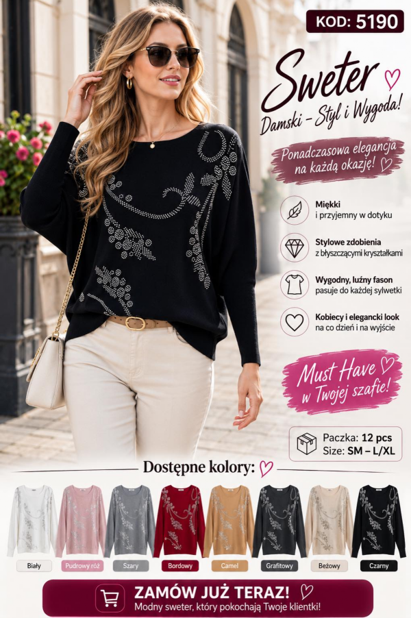 Swetry damskie Roz S/M-L/XL, Mix Kolor Paczka 12 szt