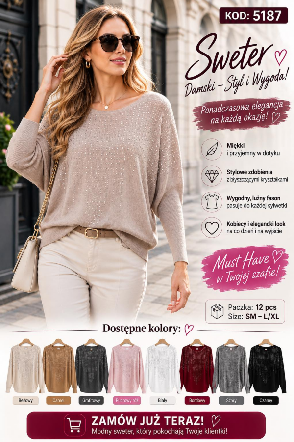 Swetry damskie Roz S/M-L/XL, Mix Kolor Paczka 12 szt