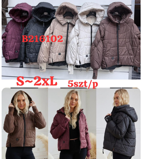 Kurtki damskie zimowe Roz S-2XL, 1 Kolor Paczka 5 szt