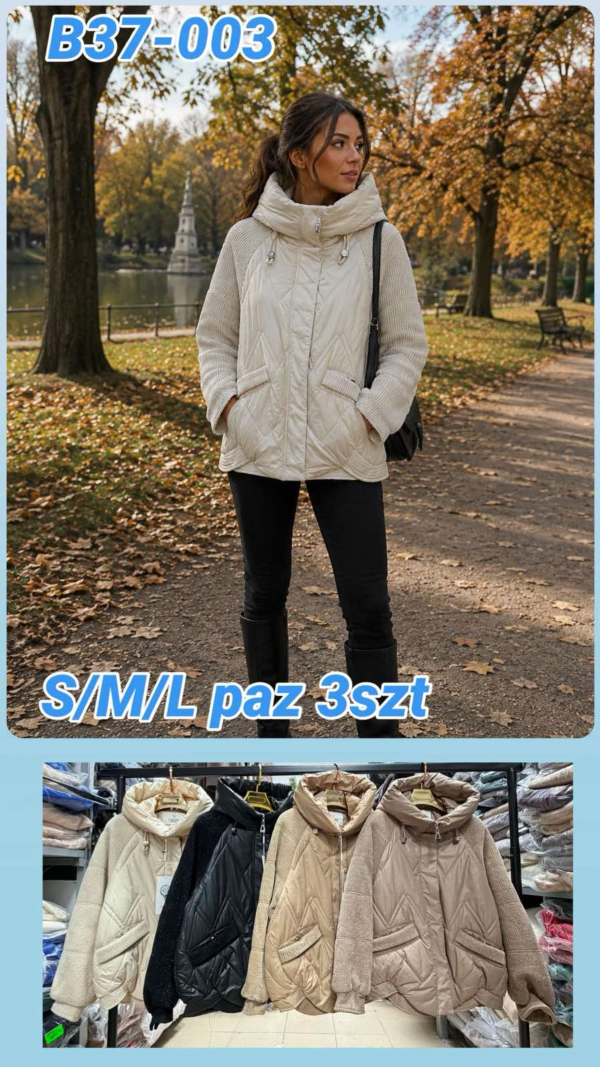 Kurtki damskie zimowe Roz S-M-L, 1 Kolor Paczka 3 szt