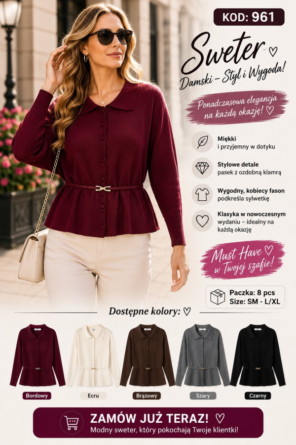 Swetry damskie Roz S/M-L/XL, Mix Kolor Paczka 8 szt